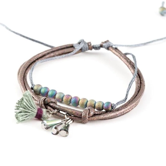 Bracelets Bundle of Three Silver Multi Leather Black Bead Adjustable Unisex - Picture 3 of 6